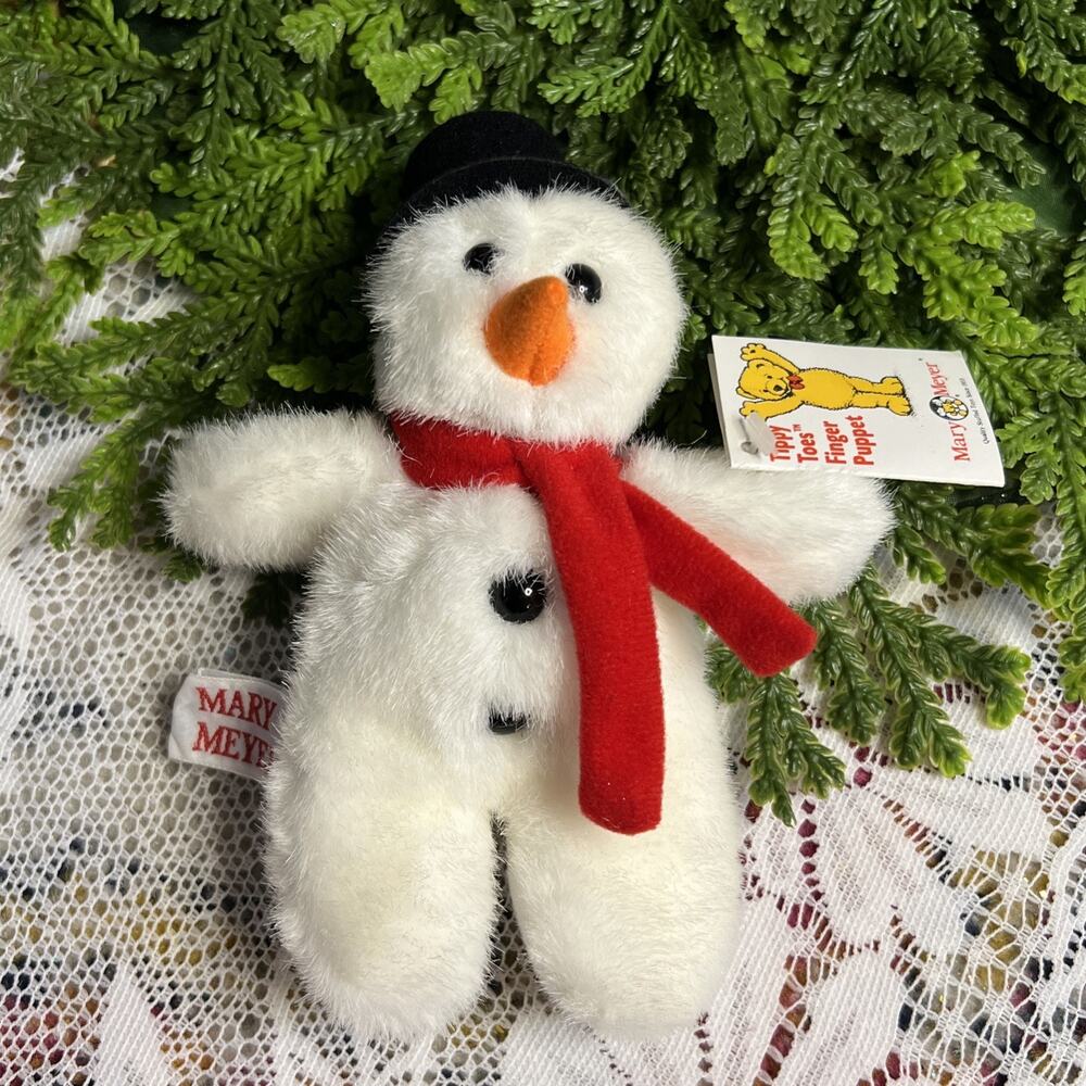Vintage 1995 Mary Meyer Tippy Toes 6" Plush Finger Puppet Snowman Christmas Toy